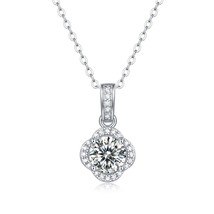 1Ct Round D Colour Moissanite Four Petal Flower 925 Sterling Silver 18&quot; Necklace - £62.66 GBP