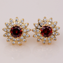 3.50Ct Round Cut Simulated Red Garnet Diamond Earring&#39;s 14K Yellow Gold Plated - £87.35 GBP