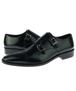 Men Black Color Vintage Brogues Cap Toe Handmade Premium Leather Monk Shoes - $205.14 CAD+