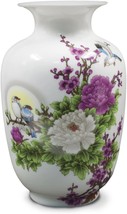 Dahlia Famille Rose Flower Vase, Handmade Chinese Porcelain, Birds In Peony, - £47.95 GBP