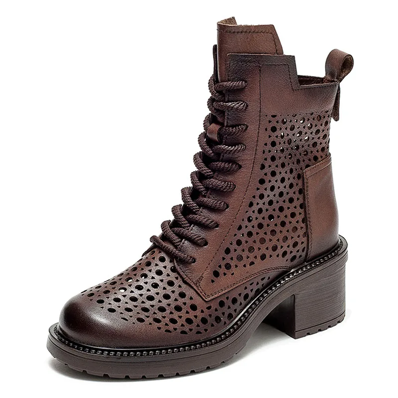 Handmade Summer Cool Boots Women Retro Street Style Genuine Leather Holl... - $121.03