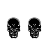 Grinning Cursed Black Metallic Skull Skulls Stud Earrings Lead Free Pewt... - £10.35 GBP