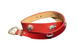 Vintage 90s Womens Silver Concha Southwestern Animals Red Leather Belt 30 - £23.35 GBP