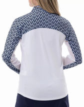 NWT San Soleil Rally Navy Blue White Long Sleeve Mock Tennis Shirt - M UPF 50 image 2