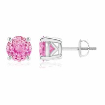 Natural Pink Sapphire Solitaire Stud Earrings in 14K Gold (Grade-A , 6.5MM) - £1,040.18 GBP
