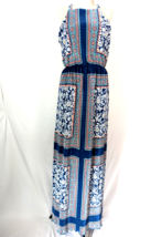 AUW Women&#39;s Sleeveless Halter Blue Scarf Print Maxi Dress size 6 - £23.18 GBP