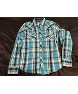 ELY 1878 XL Pearl Snap Western Shirt Blue Teal Plaid Long Sleeve Cowboy ... - $30.43 CAD