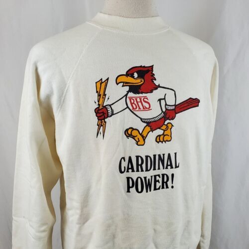 Vintage Cardinal Power Sweatshirt Adult XL White Hanes Cotton Blend 80s USA - £15.97 GBP