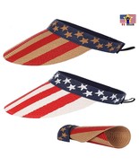 AMERICAN FLAG ROLL UP WIDE BRIM SUMMER BEACH SUN VISOR STRAW HAT 4th of ... - $9.89