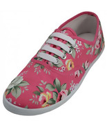 Womens Pink Rose Floral Print Canvas Sneakers Tennis Shoes Lace Up Plims... - $12.00
