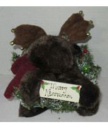 Russ Berrie Stuffed animal Moose GUSTO 8&quot; Winter Decoration Merrykissmoose - $690.49 MXN