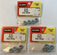 3 packs of DUBRO 8-32 Steel Hex Nuts (4) 563 RC Radio Controlled Parts Lot NEW - £2.35 GBP