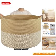 Elegant 90L Round Laundry Basket in Jute &amp; White - Machine Washable &amp; Po... - $71.23
