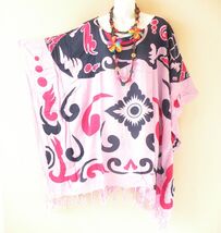 KB443 Pink Batik Women Plus Kaftan Poncho Tunic Women Blouse Top up to 5X - $24.90