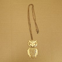 Vintage Gold Tone Large Articulated Hinged Owl Pendant Necklace *Missing Bottom* - $7.75