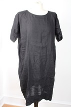 NWT Eileen Fisher XS Black Organic Linen Boxy Knee Length Round Neck Dress - £91.61 GBP