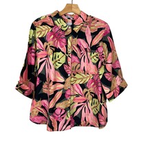 Chicos 3P Shirt Womens 16P 18P No Iron Linen Tropical Fresh Chic Coral Button Up - £23.41 GBP