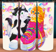 Lisa 90s Frank Kittens with Bubbles and Rainbow Shoe Laces Cup Mug Tumbler 20oz - £15.69 GBP