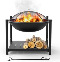 Portable Outdoor Wood Fire Pit - 2-In-1 Steel Bbq Grill 26&quot; Wood Burning... - $129.96