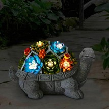 Solar Garden Turtle Statue Outdoor Tortoise Figurine Flowers LED Light Decor - £36.38 GBP