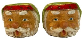 Hand-carved Resin Santa  Clause Candle Holders With Candles - Vintage - £23.45 GBP