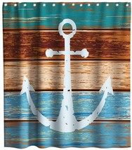 Nautical Anchor Shower Curtain Timeworn Marine Weathered Wooden Planks Rustic - £19.36 GBP