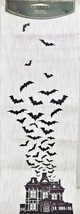 Fabric Table Runner(16&quot;x90&quot;)HALLOWEEN,BLACK Bats&amp;Haunted House On Stripes,Domain - £18.76 GBP