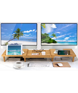 Multifunctional Bamboo Dual Monitor Stand with 3 Shelf, Desktop Storage Organize - $55.00