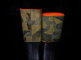 Brizard and Co " Showband" 3 Cigar Case in  Camouflage and Orange Leather NIB image 11