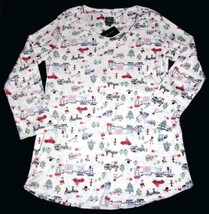 Laura Ashley Winter Christmas Snowmen Trees Cars Town Nightgown Wm&#39;s M N... - $28.99