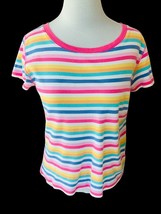 Lands&#39; End Ladies Ss Crew Neck Multi Colored Striped Tee Top Tshirt Euc M - £14.46 GBP