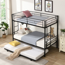 Over Twin Bunk Bed Frame with Trundle,Metal Bunkbed with Sturdy Guard Rail - £199.22 GBP