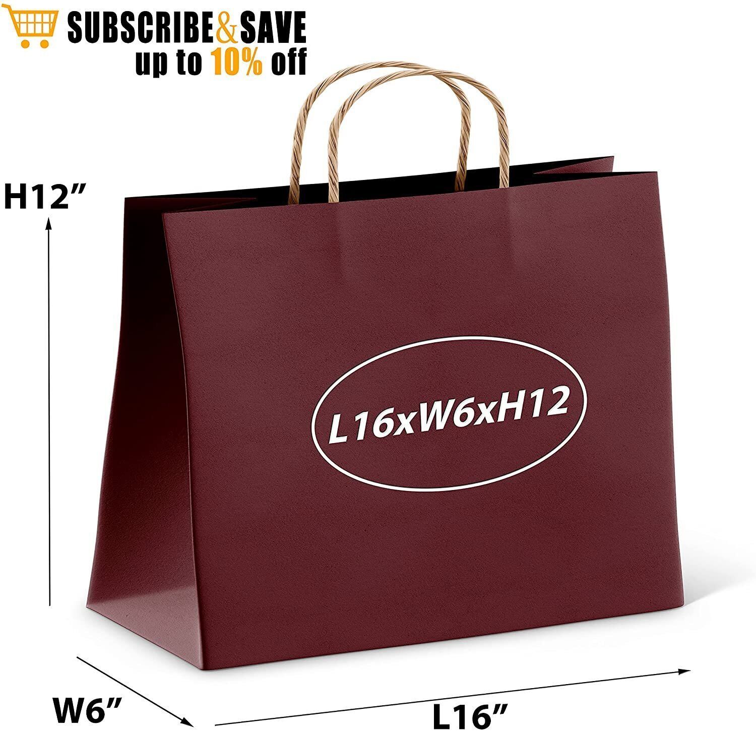 250 Wine Kraft Paper Shopping Bags 16x6x12 Paper Bags 150 gsm /w Rope Handles - $192.02