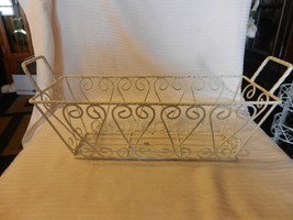 Decorative White Metal Rectangular Basket With Handles, Wire Design - £35.55 GBP