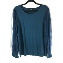 Du Jour Scoop-Neck Knit Top with Mesh Long Sleeves Teal Blue Size M - £11.55 GBP