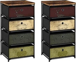 Set of 2 Nightstands with 4 Drawers Beside Table Clothes Organizer Storage Tower - $129.97