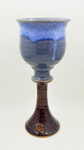 Stoneware Goblet Chalice Art Pottery Cobalt Blue Drip Glaze 8&quot; - £15.72 GBP