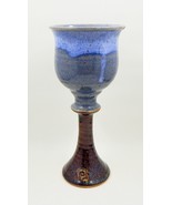 Stoneware Goblet Chalice Art Pottery Cobalt Blue Drip Glaze 8&quot; - $19.99