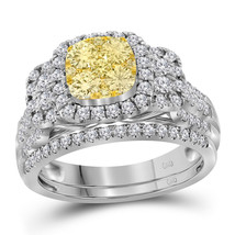 14kt White Gold Round Yellow Diamond Bridal Wedding Ring Band Set 1 Ctw - £1,493.72 GBP