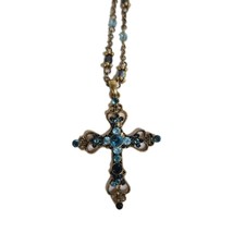 Vtg 80s NINA RICCI for AVON Blue AB Austrian Crystal Cross Pendant Neckl... - $20.41