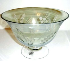 Lenox Etchings Large Crystal Footed Bowl Iridescent Green 9&quot;D Etched Fol... - £36.60 GBP