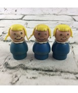 Fisher Price Little People Vintage ALL WOOD (plastic Hair) Blue Girl Pig... - $11.88