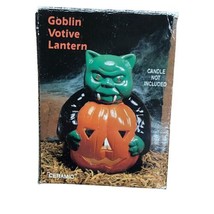 VTG Goblin Halloween Jack O&#39; Lantern Pumpkin Ceramic Votive Candle Holder Taiwan - £12.42 GBP