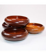 SET OF 4 VINTAGE WOODEN BROWN SALAD SNACK BOWLS FARMHOUSE COUNTRY COTTAG... - $13.46