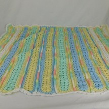 Hand Crocheted Multi-color Baby Blanket 36&quot; x 25&quot; Polyester Acrylic Blend - £15.46 GBP