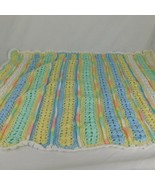 Hand Crocheted Multi-color Baby Blanket 36&quot; x 25&quot; Polyester Acrylic Blend - $19.35