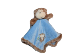 Baby Starters Little Monkey Blue Plush Satin Back Blanket Lovey rattle - £12.02 GBP