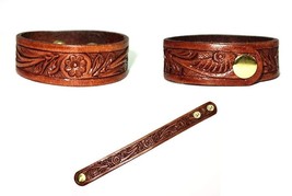 STG Grain Leather Bracelet, 2X23 cm W X L Wrist Band, Hand Tooled With 2 Buttons - £22.41 GBP