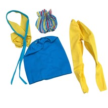 Vintage Barbie Doll Outfit Set: Yellow Bodysuit Blue Skirt &amp; Striped Headband - $24.00