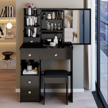 Small Vanity Table with Sliding Mirror &amp; Stool - 29.2&#39; Compact Dresser - $2,925.95 MXN